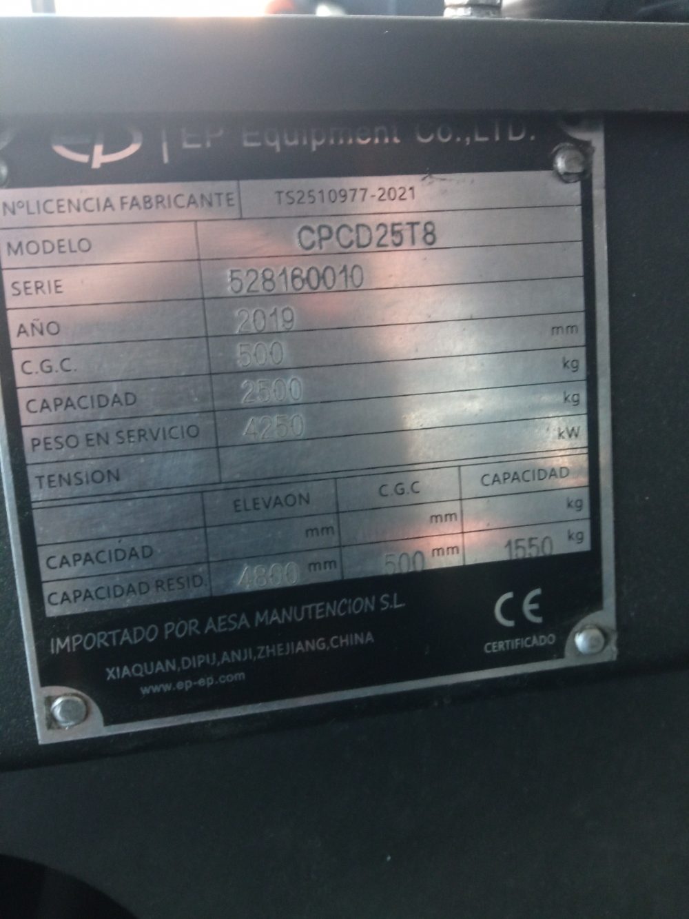 CARRETILLA ELEVADORA DIÉSEL EP-CPCD25T8 -RF-610 -PRECIO: 10.500€ - Imagen 7