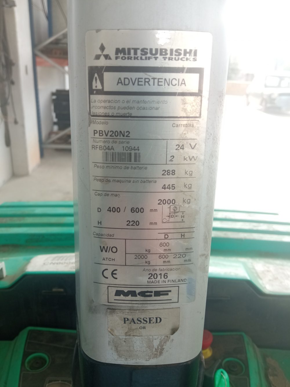 Transpaleta Eléctrica Mitsubishi-PVB20N2 -Ocasión- RF-635 - PRECIO: 1300€ - Imagen 6