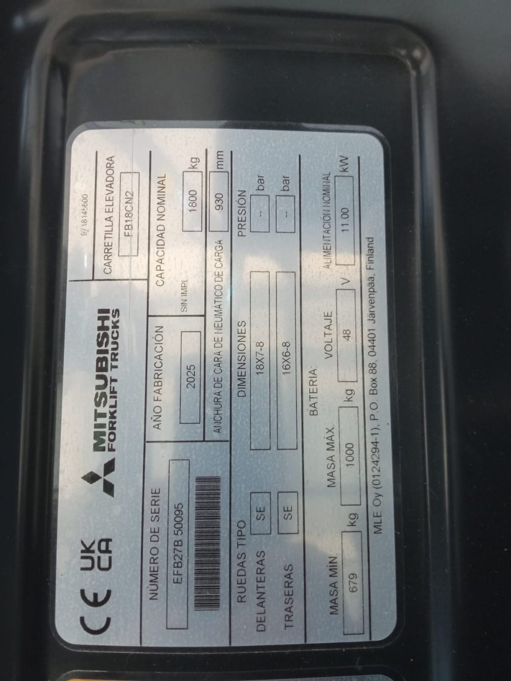 CARRETILLA ELEVADORA ELÉCTRICA MITSUBISHI FB18CN2 18 EDÍA Litio-NUEVA-PRECIO: 43.700 € - Imagen 14