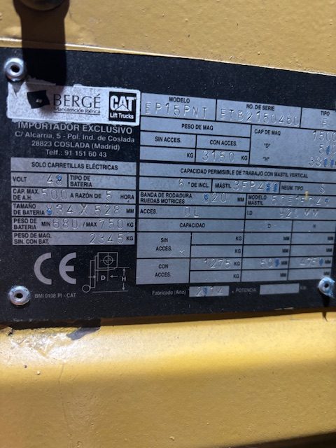 CARRETILLA ELEVADORA ELÉCTRICA CATERPILLAR EP15PNT - PRECIO: 8.700 € - Imagen 7
